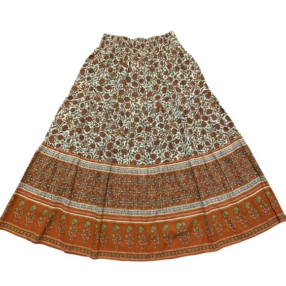 FAHERTY Harlow Linen Maxi Skirt Umber Folly Floral Brown Orange Sz XS $148 - Picture 2 of 8